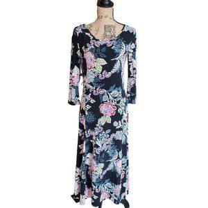 Investments Black Midi Floral Dress Womens Small